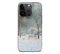 EMPYRI Coque de téléphone imprimée Snow Falling in The Park pour iPhone 14 Pro, ultra fine, résistante aux rayures et aux chocs, coque de téléphone en TPU noir, avec recharge sans fil