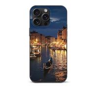 EMPYRI Coque de téléphone imprimée Venise Night pour iPhone 15 Pro Max, ultra fine, résistante aux rayures et aux chocs, coque de téléphone en TPU noir, avec recharge sans fil, anti-jaunissement