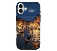 EMPYRI Coque de téléphone imprimée Venise Night pour iPhone 16 Plus, ultra fine, résistante aux rayures et aux chocs, coque de téléphone en TPU noir, avec recharge sans fil, anti-jaunissement