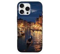 EMPYRI Coque de téléphone imprimée Venise Night pour iPhone 16 Pro Max, ultra fine, résistante aux rayures et aux chocs, coque de téléphone en TPU noir, avec recharge sans fil, anti-jaunissement