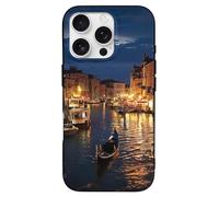 EMPYRI Coque de téléphone imprimée Venise Night pour iPhone 16 Pro, ultra fine, résistante aux rayures et aux chocs, coque de téléphone en TPU noir, avec recharge sans fil, anti-jaunissement