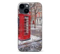 EMPYRI Coque de téléphone Londres rouge imprimée cabine téléphonique pour iPhone 14, ultra fine, résistante aux rayures et aux chocs, coque de téléphone en TPU noir, avec recharge sans fil
