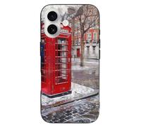 EMPYRI Coque de téléphone Londres rouge imprimée cabine téléphonique pour iPhone 16, ultra fine, résistante aux rayures et aux chocs, coque de téléphone en TPU noir, avec recharge sans fil