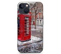 EMPYRI Coque de téléphone Londres rouge imprimée cabine téléphonique rouge pour iPhone 13, ultra fine, résistante aux rayures et aux chocs, coque de téléphone en TPU noir, avec recharge sans fil