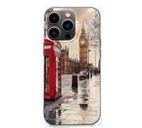 EMPYRI Coque de téléphone rouge imprimée London Street pour iPhone 13 Pro, ultra fine, résistante aux rayures et aux chocs, coque de téléphone en TPU noir, avec recharge sans fil, anti-jaunissement