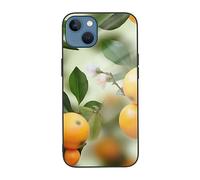 EMPYRI Coque imprimée fleurs jaunes et fruits oranges pour iPhone 13 Mini, coque de téléphone en verre trempé antichoc pour iPhone 13 Mini 5,4 pouces, ne jaunit pas