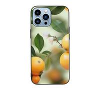 EMPYRI Coque imprimée fleurs jaunes et fruits oranges pour iPhone 13 Pro, coque de téléphone en verre trempé antichoc pour iPhone 13 Pro 6,1", ne jaunit pas