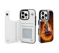 EMPYRI Étui portefeuille imprimé guitare rock en brûlure pour iPhone 16 Pro - Étui portefeuille à rabat en cuir avec fentes pour cartes