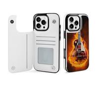 EMPYRI Étui portefeuille imprimé guitare rock en brûlure pour iPhone 16 Pro Max - Étui portefeuille à rabat en cuir avec fentes pour cartes
