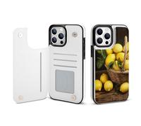 EMPYRI Étui portefeuille imprimé One Basket Lemons pour iPhone 13 Pro - Étui portefeuille à rabat en cuir avec fentes pour cartes