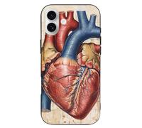 EMPYRI Human Anatomy Heart Chart Printed Phone Case for iPhone 16 Plus, ultra fine, résistante aux rayures et aux chocs, coque de téléphone en TPU noir, avec recharge sans fil, anti-jaunissement