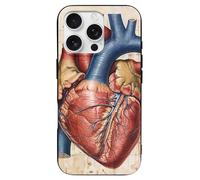EMPYRI Human Anatomy Heart Chart Printed Phone Case for iPhone 16 Pro, ultra fine, résistante aux rayures et aux chocs, coque de téléphone en TPU noir, avec recharge sans fil, anti-jaunissement