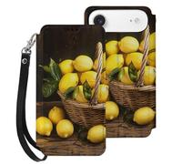 EMPYRI One Basket Lemons Étui portefeuille en cuir imprimé pour iPhone 17 Air - Étui à rabat magnétique avec emplacements pour cartes et dragonne