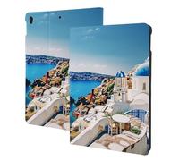 EMPYRI Santorini Étui pour tablette imprimé île grecque avec vue sur la mer pour iPad Air3 10,5"/Ipad Pro 10,5", cuir PU antidérapant résistant aux chocs avec fonction veille/réveil automatique