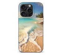 EMPYRI Serene Coastal Beach Coque de téléphone pour iPhone 15 Pro, ultra fine, résistante aux rayures et aux chocs, coque de téléphone en TPU noir, avec recharge sans fil, anti-jaunissement