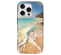 EMPYRI Serene Coastal Beach Coque de téléphone pour iPhone 16 Pro, ultra fine, résistante aux rayures et aux chocs, coque de téléphone en TPU noir, avec recharge sans fil, anti-jaunissement