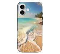 EMPYRI Serene Coastal Beach Coque de téléphone pour iPhone 16, ultra fine, résistante aux rayures et aux chocs, coque de téléphone en TPU noir, avec recharge sans fil, anti-jaunissement
