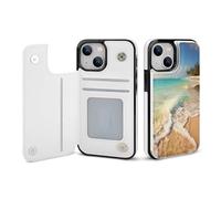 EMPYRI Serene Coastal Beach Étui portefeuille imprimé pour iPhone 13 Mini - Étui portefeuille à rabat en cuir avec emplacements pour cartes