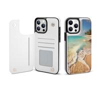 EMPYRI Serene Coastal Beach Étui portefeuille imprimé pour iPhone 13 Pro - Étui portefeuille à rabat en cuir avec emplacements pour cartes