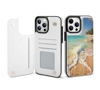 EMPYRI Serene Coastal Beach Étui portefeuille imprimé pour iPhone 13 Pro Max - Étui portefeuille à rabat en cuir avec emplacements pour cartes