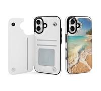 EMPYRI Serene Coastal Beach Étui portefeuille imprimé pour iPhone 16 - Étui portefeuille à rabat en cuir avec emplacements pour cartes