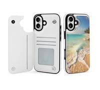 EMPYRI Serene Coastal Beach Étui portefeuille imprimé pour iPhone 16 Plus - Étui portefeuille à rabat en cuir avec fentes pour cartes