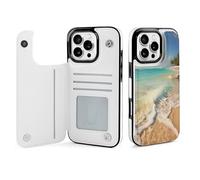 EMPYRI Serene Coastal Beach Étui portefeuille imprimé pour iPhone 16 Pro Max - Étui portefeuille à rabat en cuir avec emplacements pour cartes