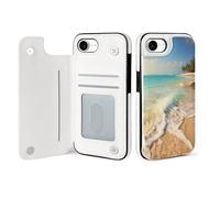 EMPYRI Serene Coastal Beach Étui portefeuille imprimé pour iPhone 16 SE4 - Étui portefeuille à rabat en cuir avec emplacements pour cartes