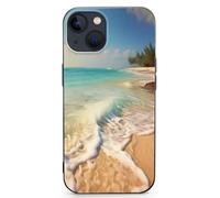 EMPYRI Serene Coastal Beach Printed Phone Case for iPhone 13, ultra fine, résistante aux rayures et aux chocs, coque de téléphone en TPU noir, avec recharge sans fil, anti-jaunissement
