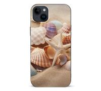 EMPYRI Shells on The Beach Coque de téléphone imprimée pour iPhone 14 Plus, ultra fine, résistante aux rayures et aux chocs, coque de téléphone en TPU noir, avec recharge sans fil, anti-jaunissement