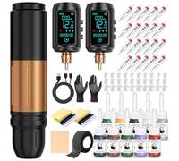 EMRICE Pistolet de tatouage professionnel sans fil avec écran coloré, 4 vitesses réglables 6200 tr/min, course de 3,5 mm et batterie 1600 mAh, charge de type C, corps en aluminium noir doré pour