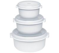 Emsa Kit de démarrage Micro Family – Ensemble 3 plats micro-ondes avec couvercle 0,5/1/1,5 L blanc