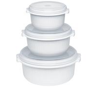 Emsa Kit de démarrage Micro Family – Ensemble 3 plats micro-ondes avec couvercle 0,5/1/1,5 L blanc
