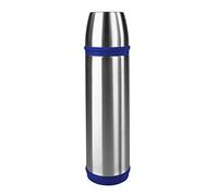 Emsa 502474 CAPITAIN Bouteille isotherme avec gobelet, fermeture à vis BASIC, 100% hermétique, 1L, Bleu/acier inoxydable