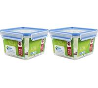 EMSA 508537, Boîte alimentaire rectangulaire avec couvercle, 1.75L,Transparent/bleu, Clip & Close (Lot de 2)