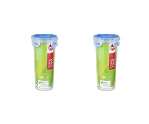 EMSA 508554 Boîte alimentaire ronde ou gobelet avec couvercle, 0.50 Litre, transparent/bleu, Clip & Close (Lot de 2)