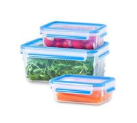 EMSA 508567 Alimentaires, Transparent/Bleu, Contenance en litre 1/2,3/3,7, Lot de 3 Boîtes