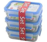 Emsa 508570 lot de 3 boîtes alimentaires, 0.55 litre, transparent/bleu, clip & close G
