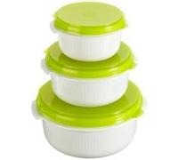 Emsa MICRO FAMILY Ensemble de 3 plats pour micro-ondes avec couvercle, 0,5/ 1/ 1,5 Litres, blanc/vert