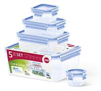 EMSA 512753 Alimentaires, Plastique, Transparent/Bleu, Tailles Variées, Lot de 5 Boîtes Lot de 5 (0,25L; 0,55L; 1L; 1,2L; 2L; 3L)