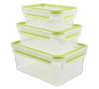 Emsa 515585 Alimentaires Clip & Close, Transparent/Vert, 0,55/1/2,3 Litre, Lot de 3 Boîtes