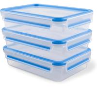 Emsa 515645 Alimentaires Clip & Close, Transparent/Bleu, 1,2 Litres, Lot de 3 Boîtes