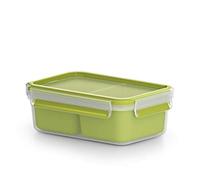 Emsa - 518102 - Boîte à Repas et En-cas avec 2 Inserts Pratiques et Couvercle - Volume : 0,55 Litre - Transparent/Vert - Clip & Go
