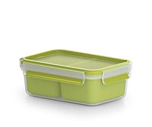 Emsa - 518102 - Boîte à Repas et En-cas avec 2 Inserts Pratiques et Couvercle - Volume : 0,55 Litre - Transparent/Vert - Clip & Go