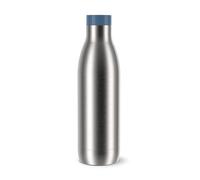 Emsa Bludrop Eco N3112700 Bouteille isotherme, réutilisable, en acier inoxydable recyclé, design écologique, à pressage rapide, 12 h chaud/24 h froid, 0,7 l, passe au lave-vaisselle, anti-fuite, bleu