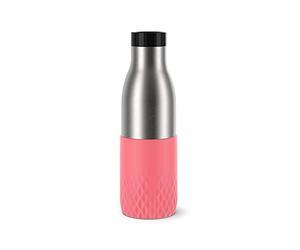 EMSA Bludrop Sleeve gourde 0,5 L Corail, Durable, Acier inoxydable 18/10, Hermétique, Manchette silicone ergonomique, Facile à utiliser, Boissons chaudes et froides, Compatible lave-vaisselle N3110800