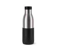 EMSA Bludrop Sleeve gourde 0,5 L Noir, Durable, Acier inoxydable 18/10, Hermétique, Manchette silicone ergonomique, Facile à utiliser, Boissons chaudes et froides, Compatible lave-vaisselle N3110500