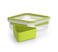 Emsa Boîte à Repas et Sandwich avec Insert Pratique et Couvercle, Boîte à Brunch, Volume : 0,85 Litre, Transparent/Vert, Clip & Go, 518104