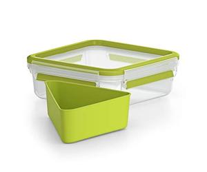 Emsa Boîte à Repas et Sandwich avec Insert Pratique et Couvercle, Boîte à Brunch, Volume : 0,85 Litre, Transparent/Vert, Clip & Go, 518104
