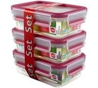 Emsa Boîte hermétique alimentaire 515582 Rectangulaire 0,55 L Rose/Transparent, lot de 3